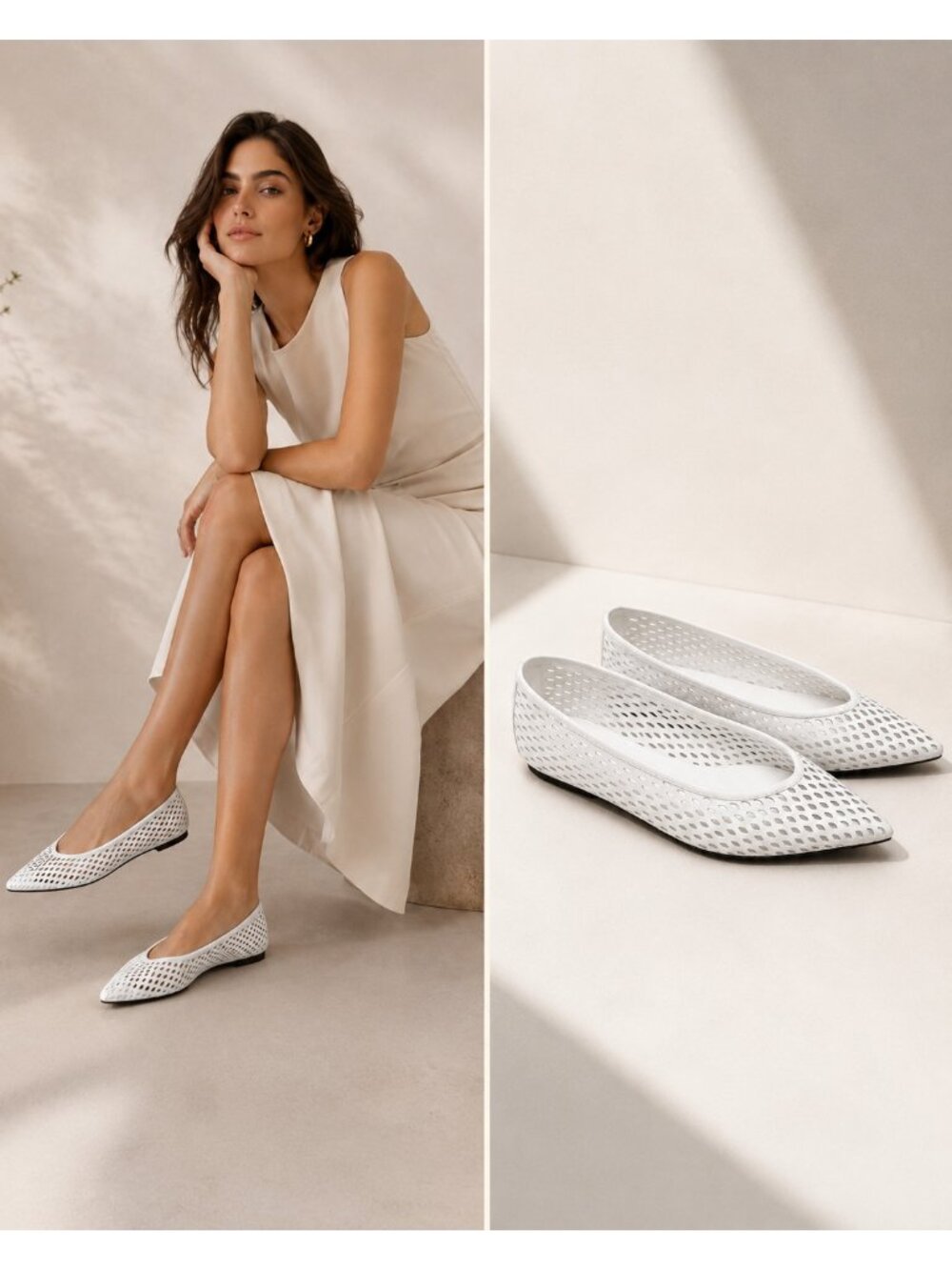Nordstrom NOSCARLET2 White Leather Perforated Pointed Toe Flats Women’s 8M